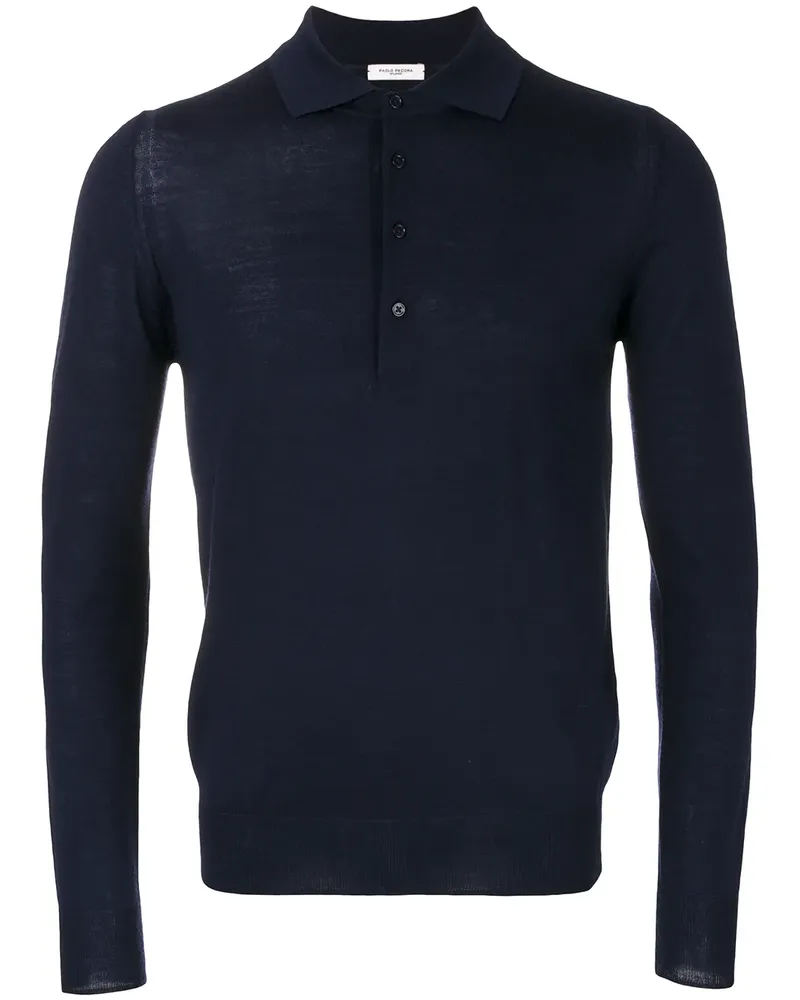 Paolo Pecora Milano Langärmeliges Poloshirt - Blau Blau