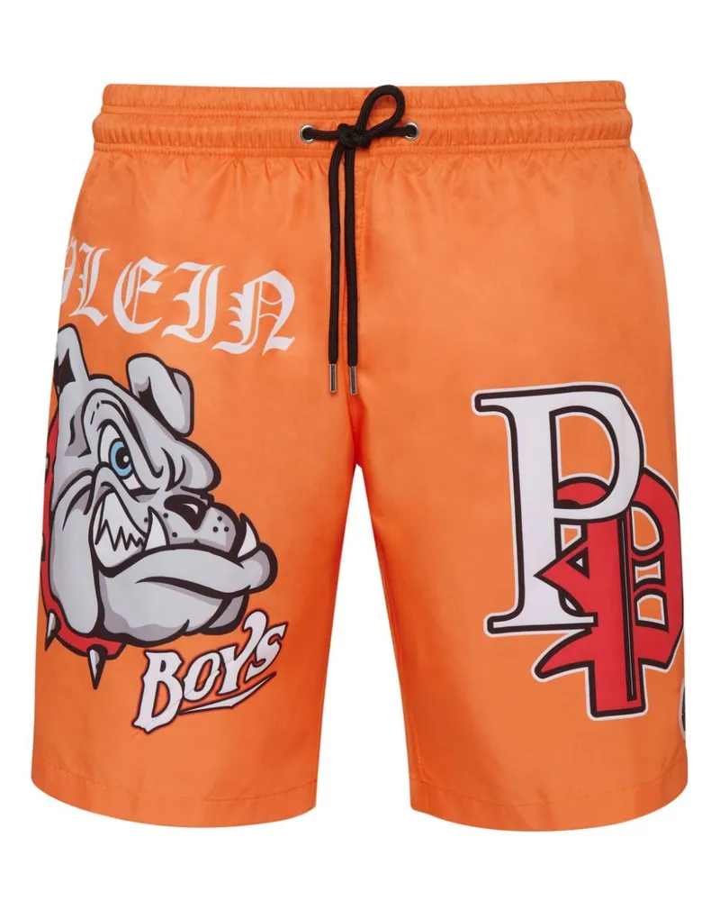 Philipp Plein Badeshorts mit Logo-Print - Orange Orange