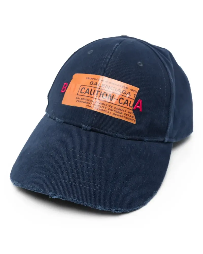Balenciaga distressed logo-patch baseball cap - Blau Blau