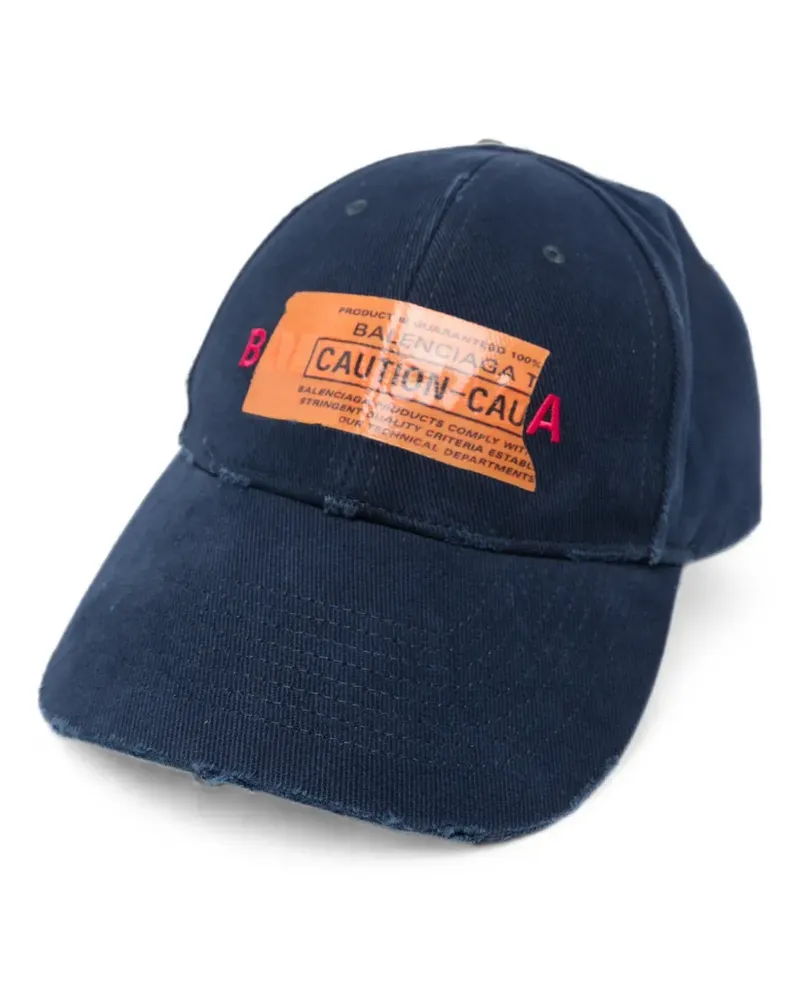 Balenciaga distressed logo-patch baseball cap - Blau Blau
