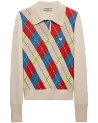 Prada Poloshirt mit Argyle-Muster Nude