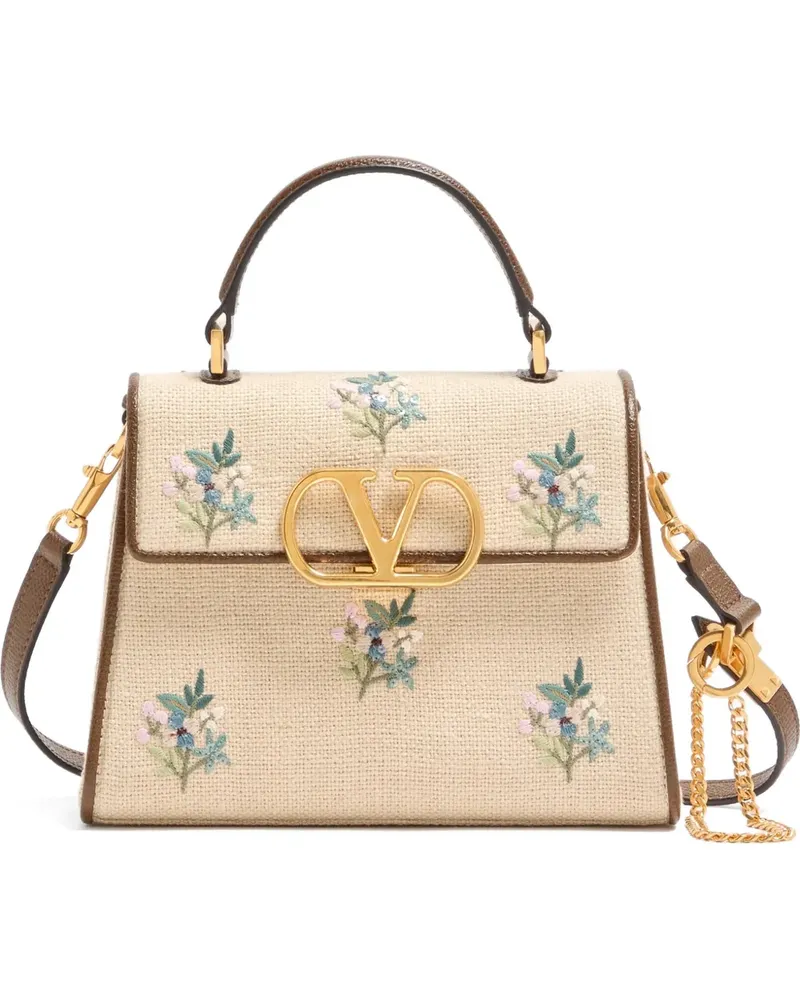 Valentino Garavani Kleine VSling Handtasche aus Leinen mit Stickerei - Nude Nude