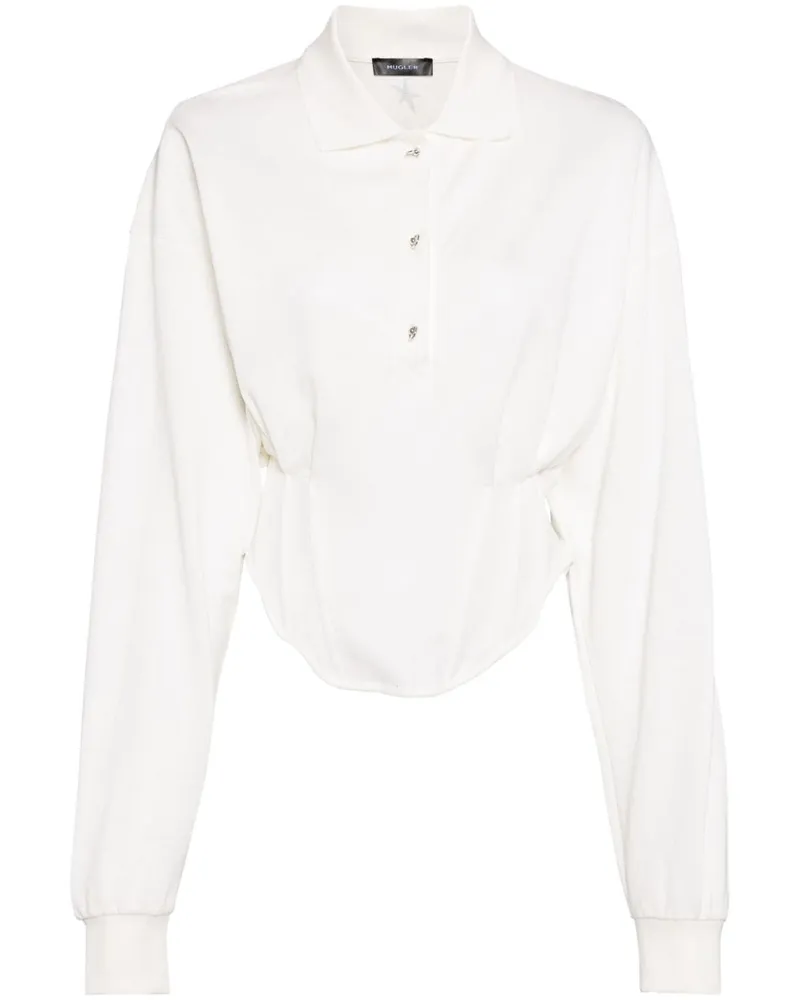 Thierry Mugler Poloshirt mit Corsage - Weiß Weiß