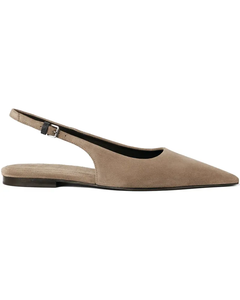 Brunello Cucinelli Slingback-Ballerinas aus Wildleder - Braun Braun