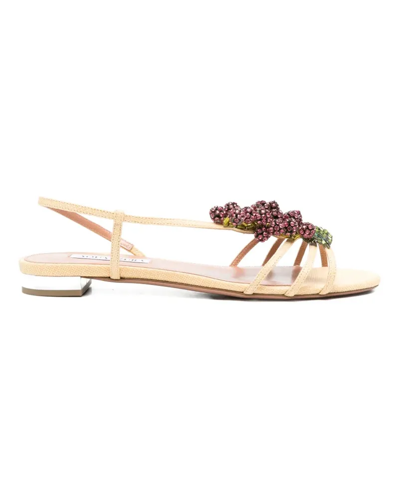 Aquazzura crystal-embellished raffia sandals - Nude Nude