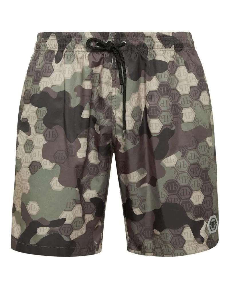 Philipp Plein Badeshorts mit Monogrammmuster - Braun Braun