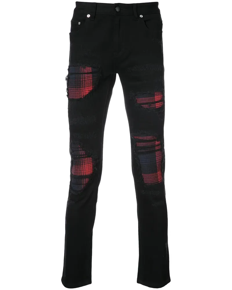 God's Masterful Children Skinny-Jeans mit karierten Einsätzen - Schwarz Schwarz