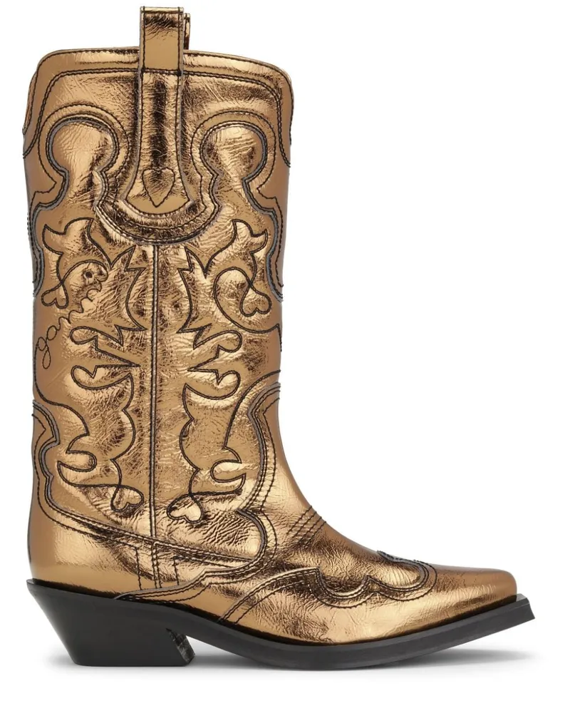 Ganni Cowboystiefel im Metallic-Look - Gold Gold