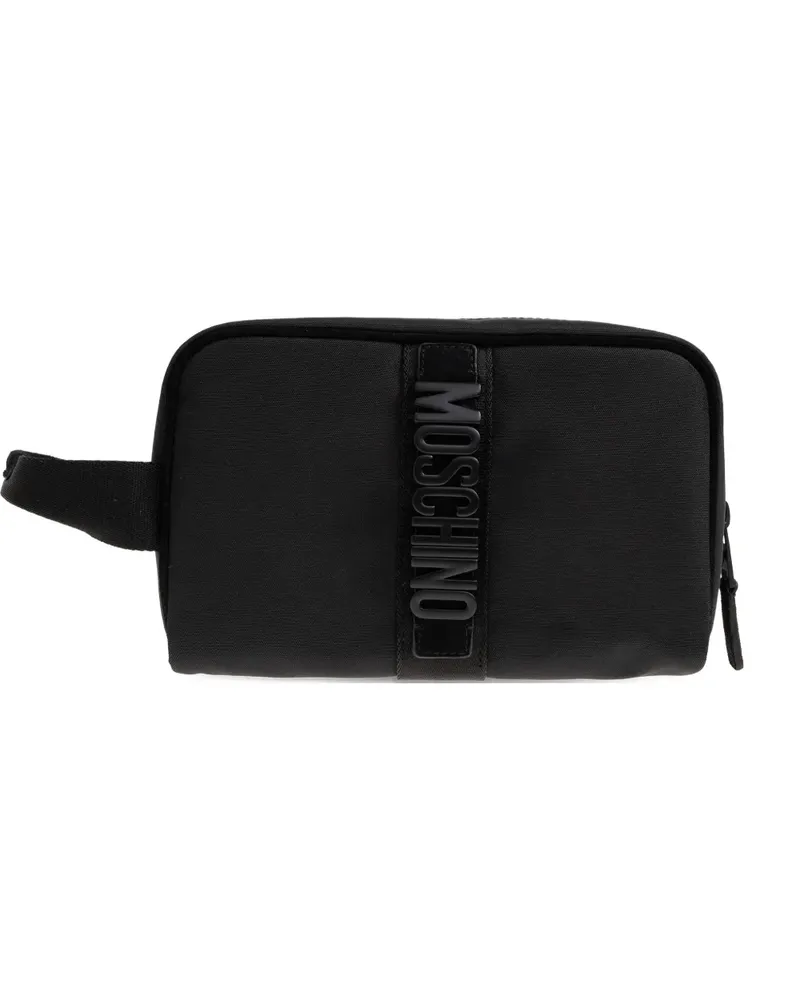 Moschino logo zip clutch bag - Schwarz Schwarz