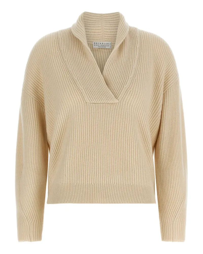 Brunello Cucinelli ribbed-knit shawl-collar sweater - Gelb Gelb