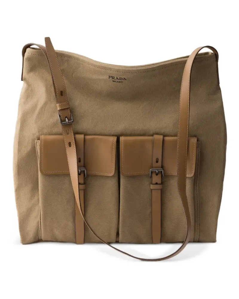 Prada Route Schultertasche aus Canvas und Leder - Nude Nude