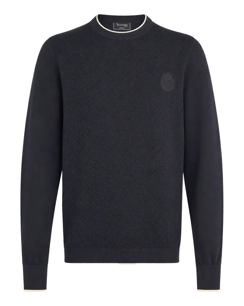 Billionaire Pullover in Korbgeflechtoptik mit Wappenstickerei - Blau Blau