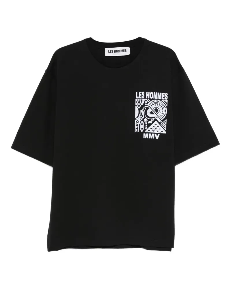 Les Hommes T-Shirt mit grafischem Print - Schwarz Schwarz