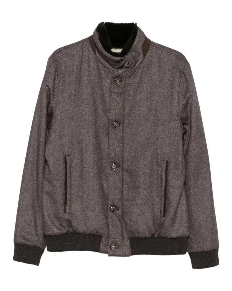 BARBA Raven fur-collar button-up jacket - Braun Braun