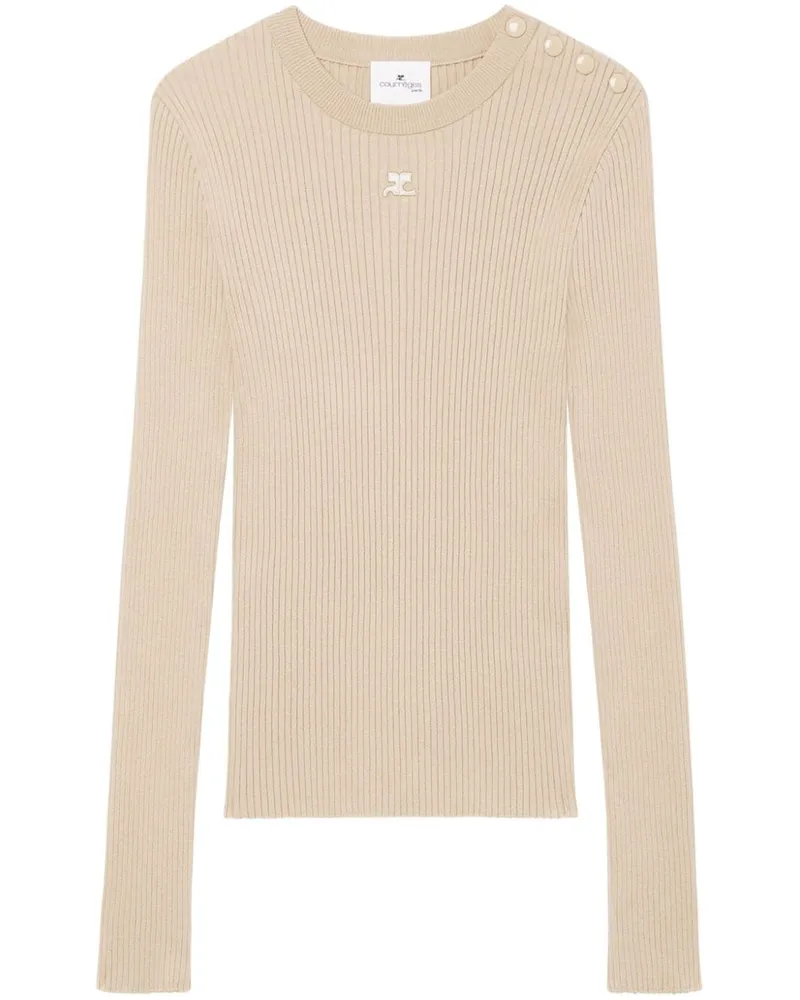 Courrèges Gerippter Pullover mit Logo-Stickerei - Nude Nude