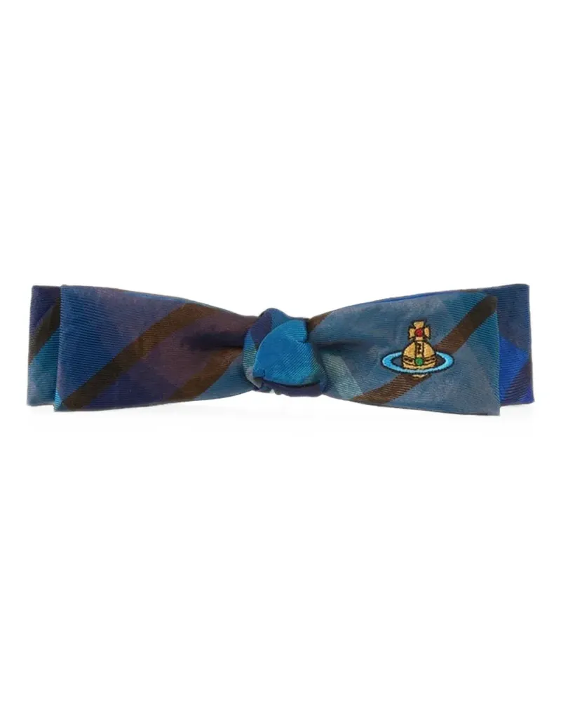 Vivienne Westwood Orb-embroidered check-pattern hair clip - Blau Blau