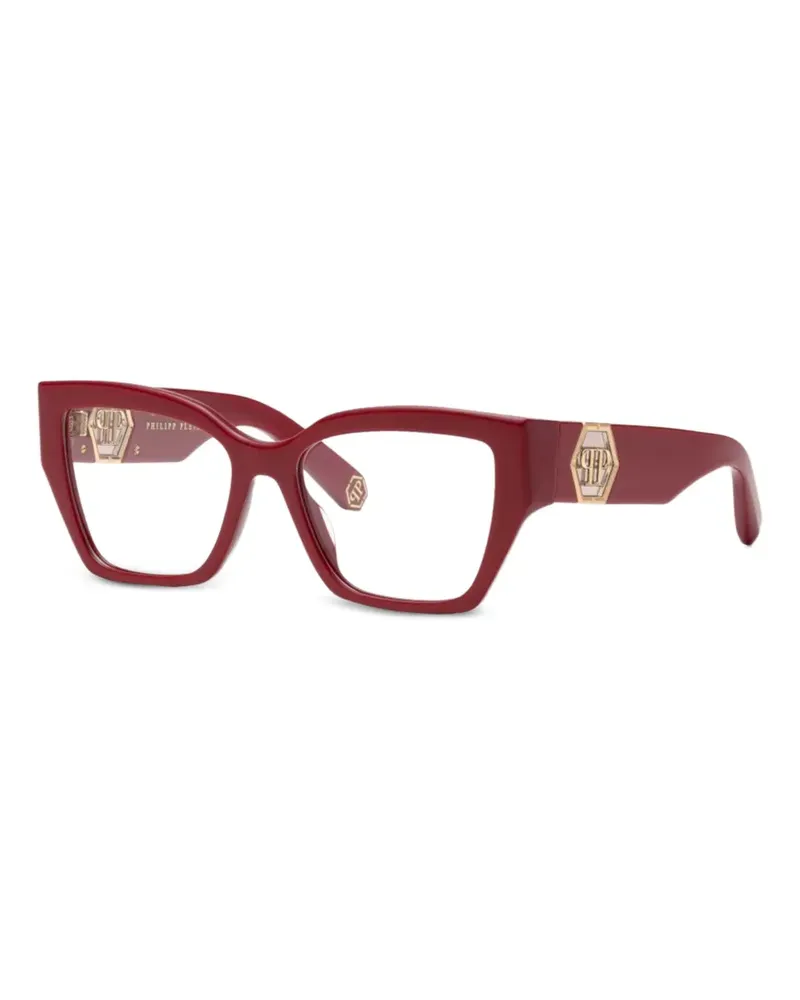 Philipp Plein Cat-Eye-Brille mit Logo-Schild - Rot Rot