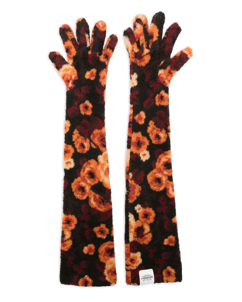 RUSLAN BAGINSKIY Lange Handschuhe mit Blumen-Print - Schwarz Schwarz