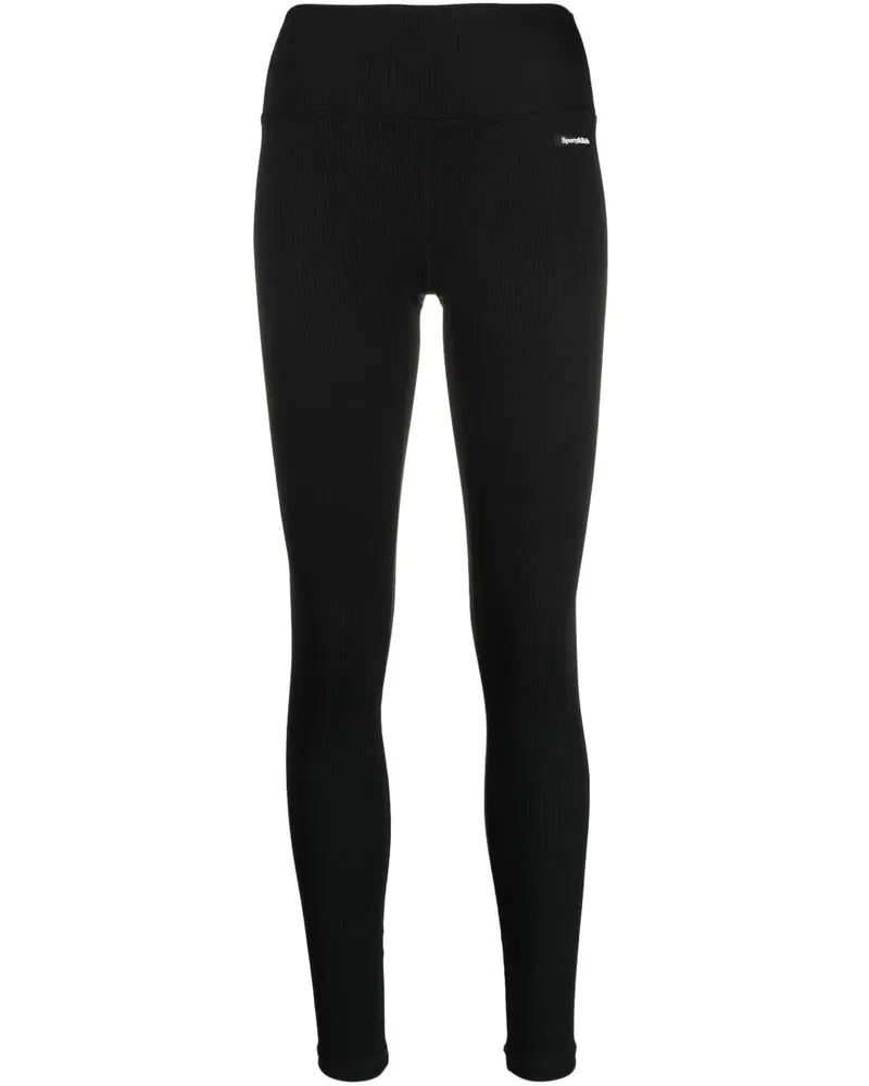 SPORTY & RICH Gerippte Leggings mit Logo-Patch - Schwarz Schwarz