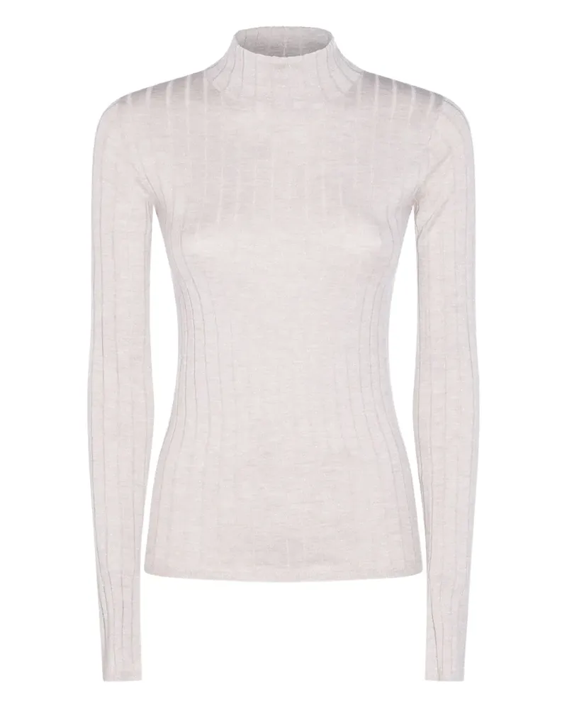 Brunello Cucinelli Geripptes T-Shirt mit Stehkragen - Nude Nude