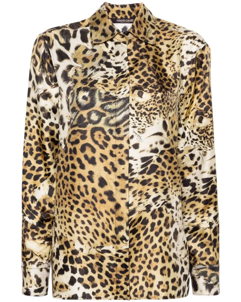 Roberto Cavalli Seidenhemd mit Leoparden-Print Nude