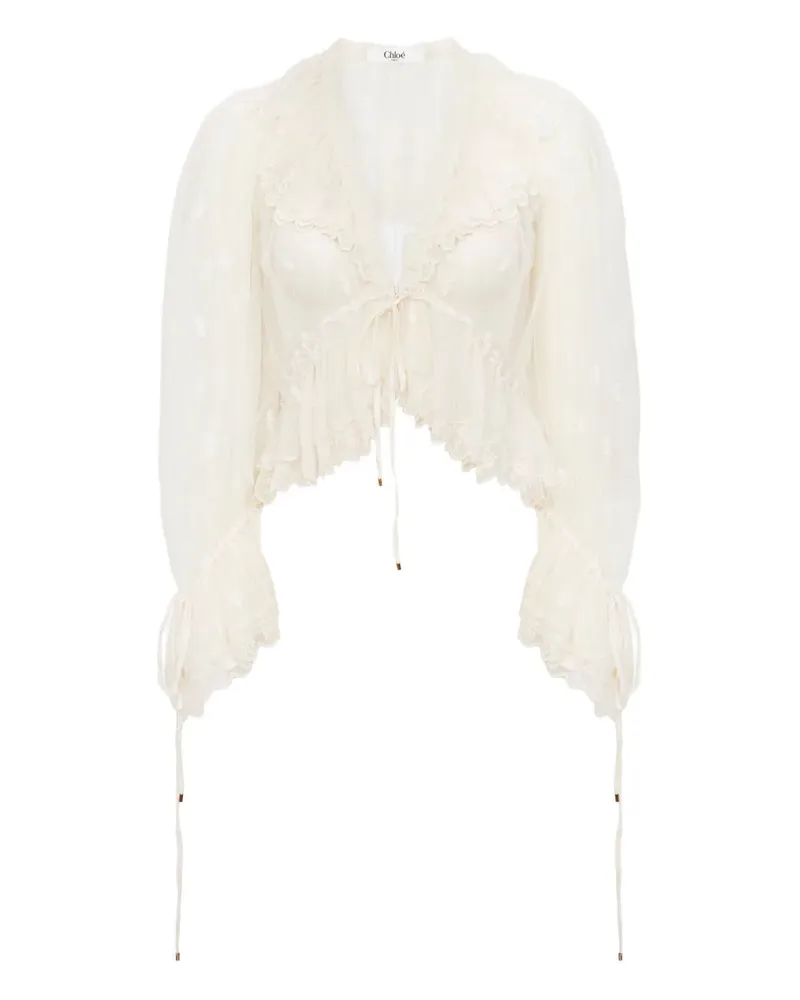 Chloé Bestickte Spitzenbluse mit V-Ausschnitt - Nude Nude