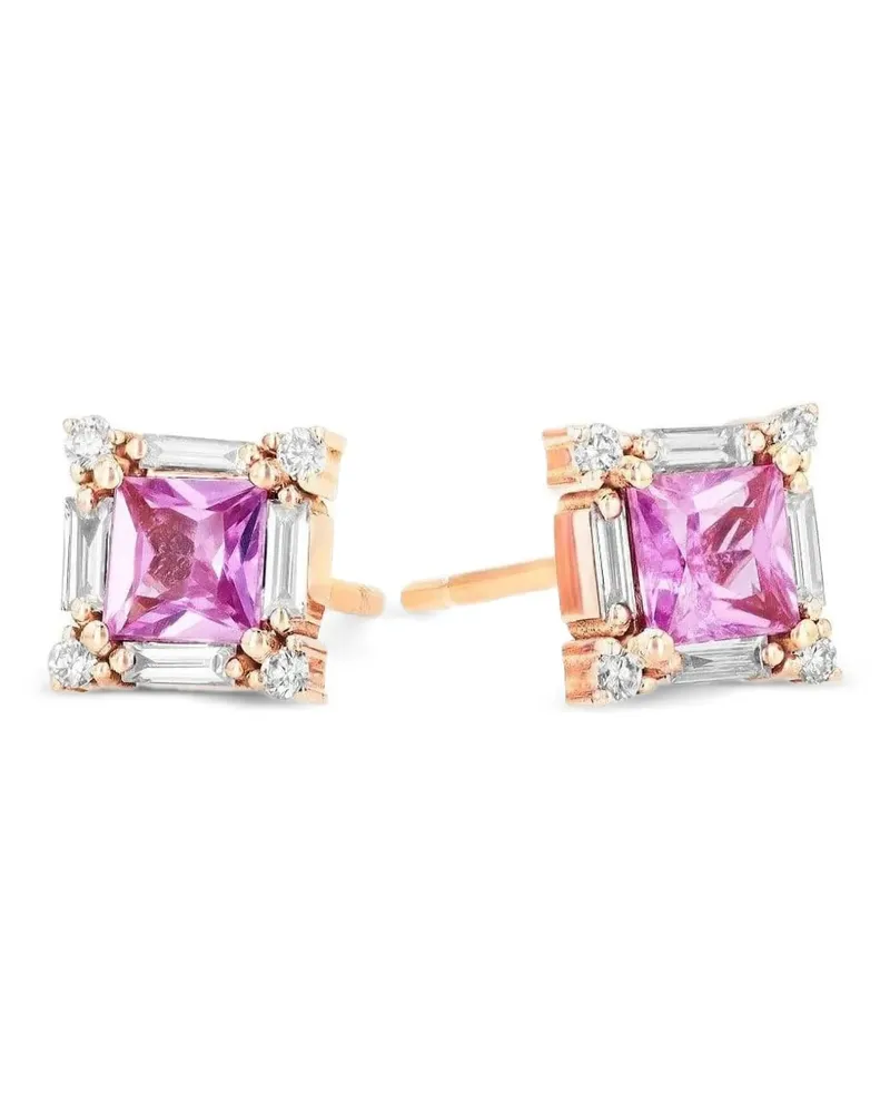 Suzanne Kalan 18k rose gold square-shape diamond and sapphire stud earrings - Rosa Rosa