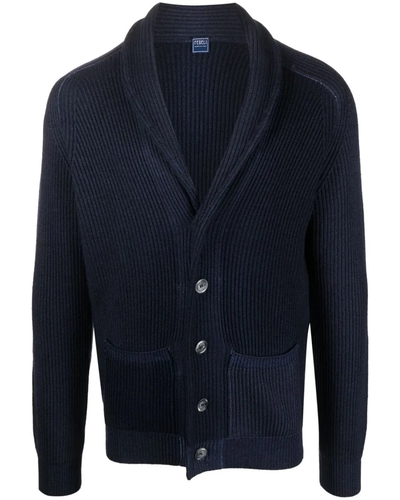 Fedeli Gerippter Cardigan mit Schalkragen - Blau Blau