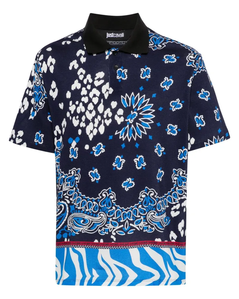 Just Cavalli Poloshirt mit Bandana-Print Blau