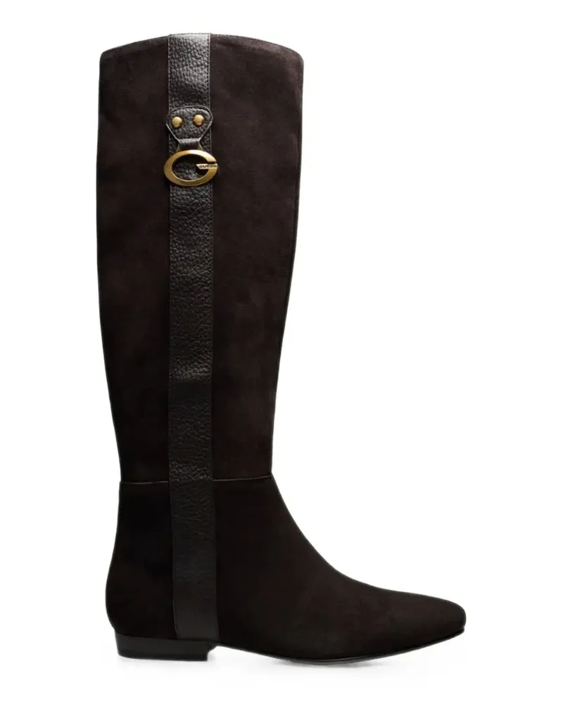 Guess Kniehohe Stiefel mit Logo-Schild - Braun Braun