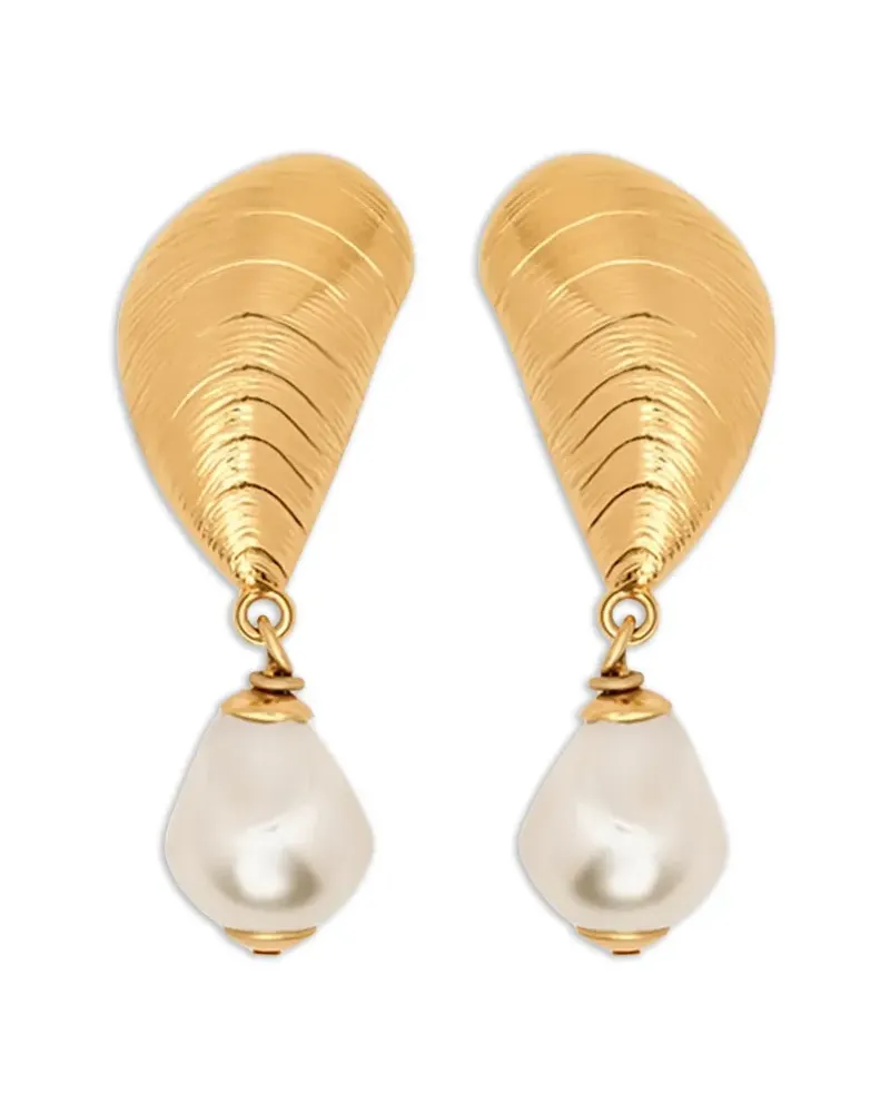 Oscar de la Renta Muschel-Ohrclips mit Perle - Gold Gold