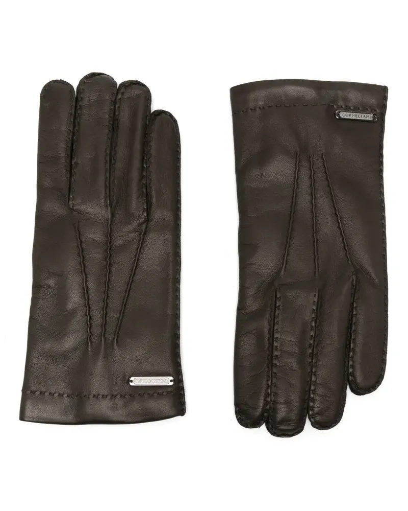 Corneliani logo-plaque whipstitch-trim gloves - Braun Braun