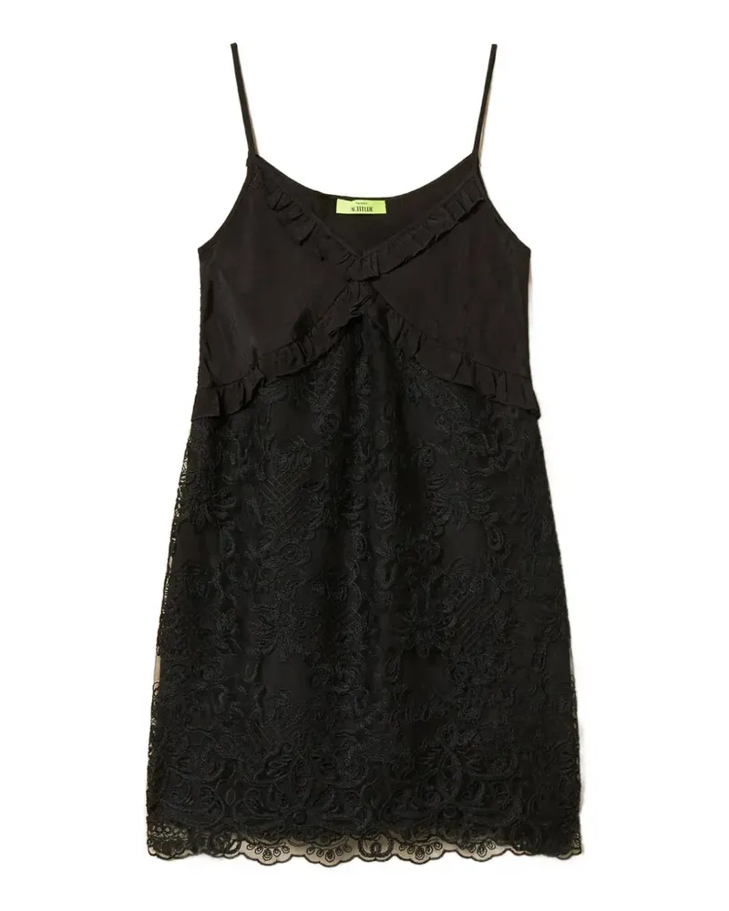 Twin-Set Spitzenkleid mit Rüschen - Schwarz Schwarz