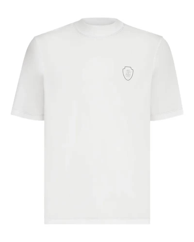 Brunello Cucinelli T-Shirt aus Techno-Piqué mit Stehkragen und Logo - Weiß Weiß