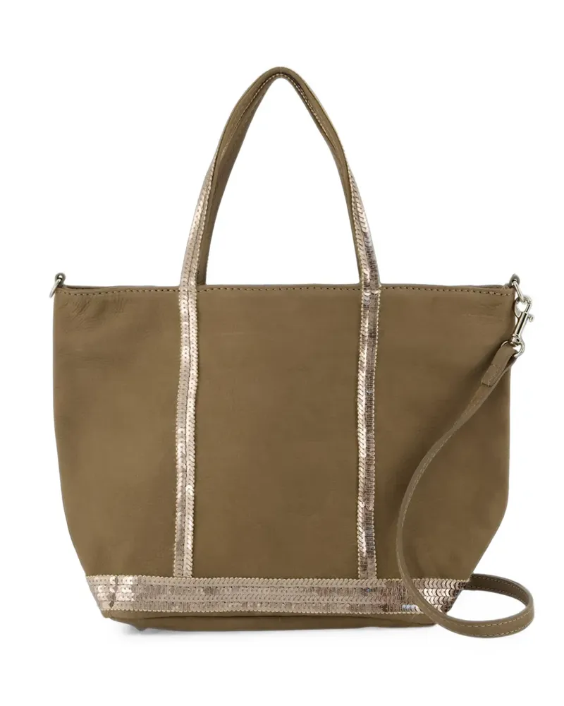 Vanessa Bruno Kleine Cabas Tote Bag aus Leder mit Pailletten - Nude Nude