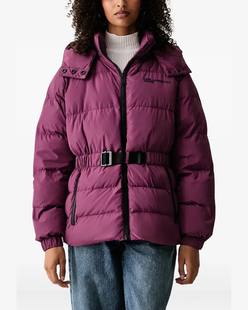 Karl Lagerfeld belted hooded puffer jacket - Violett Violett