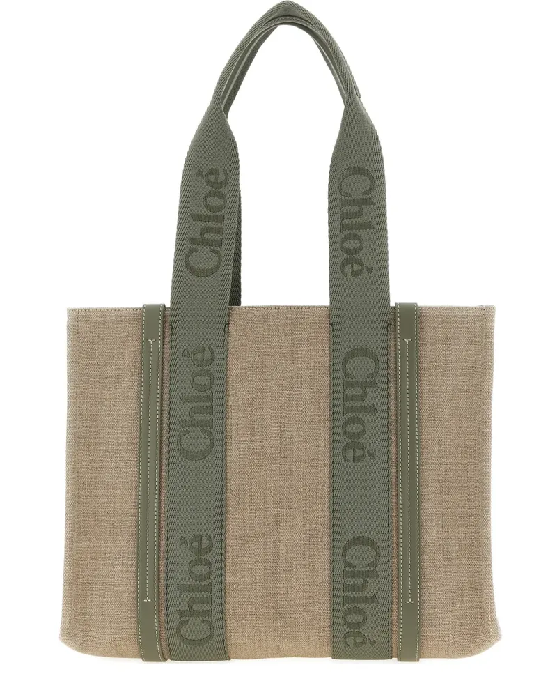 Chloé logo canvas leather woody shopping bag - Nude Nude