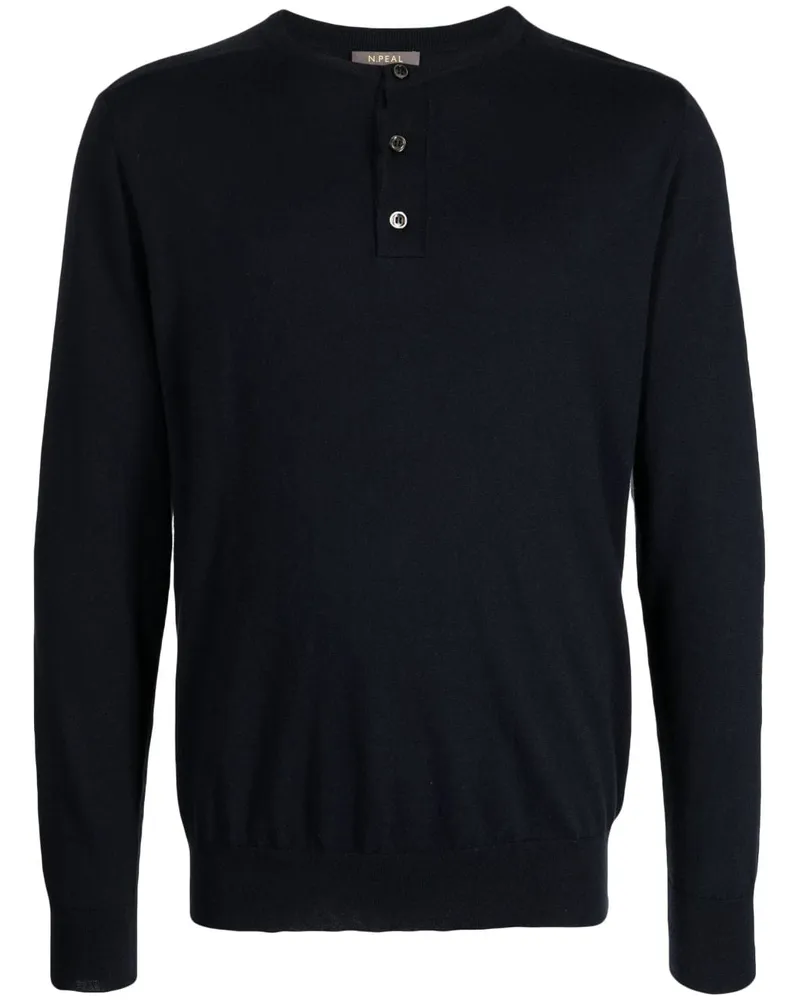 N.Peal Klassischer Henley-Pullover - Blau Blau