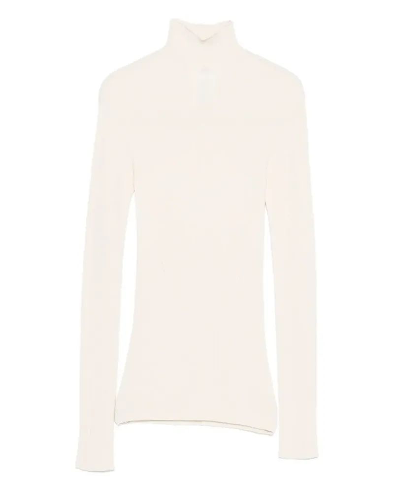 SOLOTRE Gerippter Pullover mit Stehkragen - Weiß Weiß