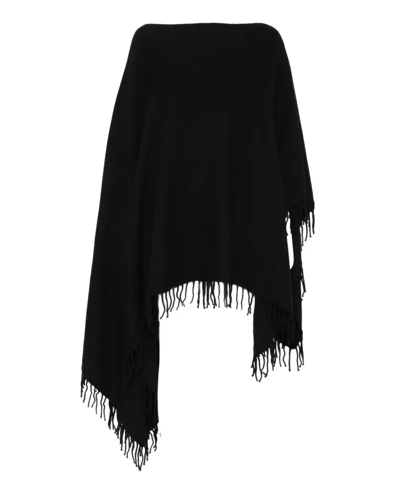 Issey Miyake fringe-trim wool poncho - Schwarz Schwarz