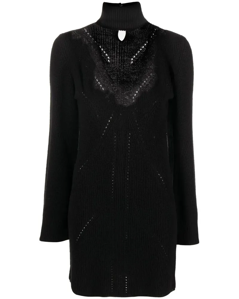 Blumarine Pulloverkleid mit Spitzenborte - Schwarz Schwarz