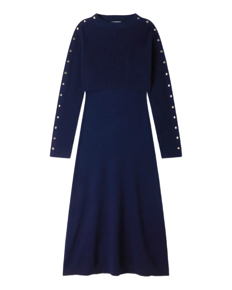 Sandro Gestricktes Midikleid mit Nietenverzierung und Layered-Effekt - Blau Blau