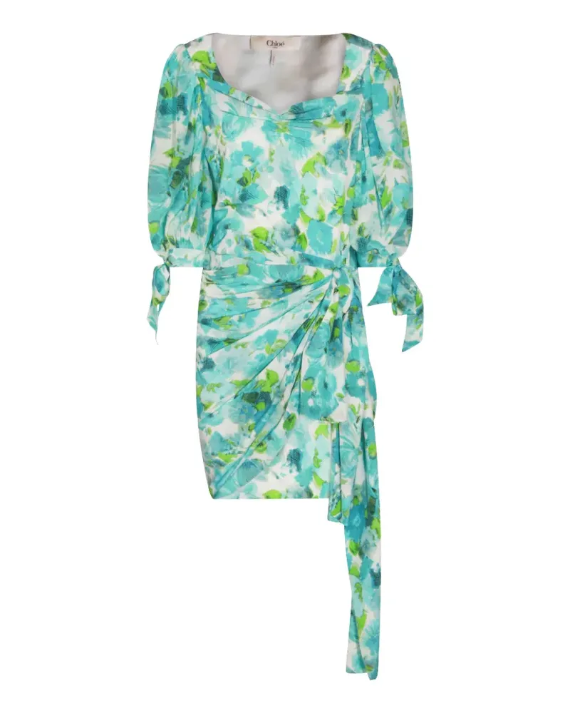 Chloé floral-print ruched midi dress - Blau Blau