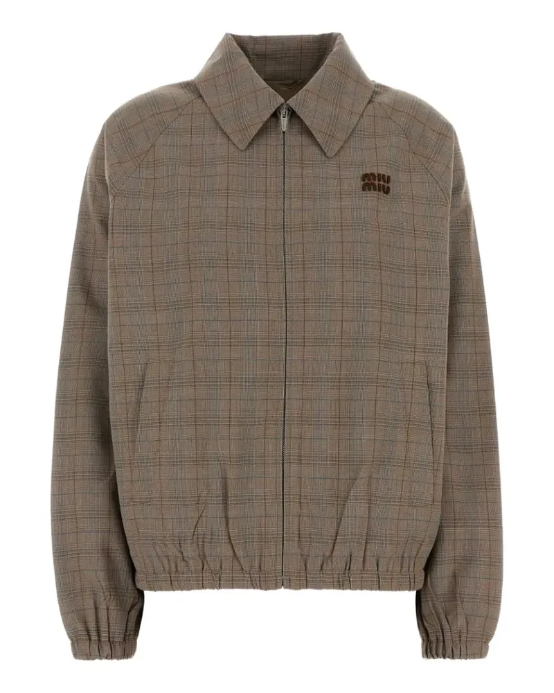 Miu Miu Prince of Wales checked blouson jacket - Nude Nude