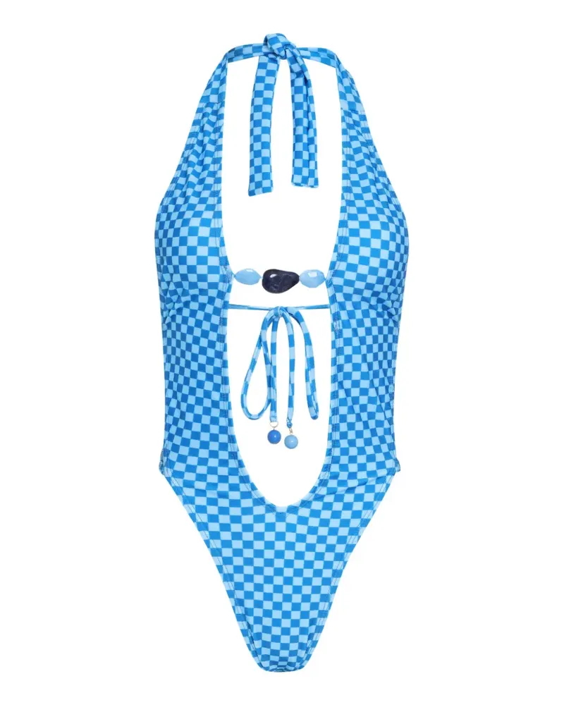 Amir Slama checked-pattern swimsuit - Blau Blau