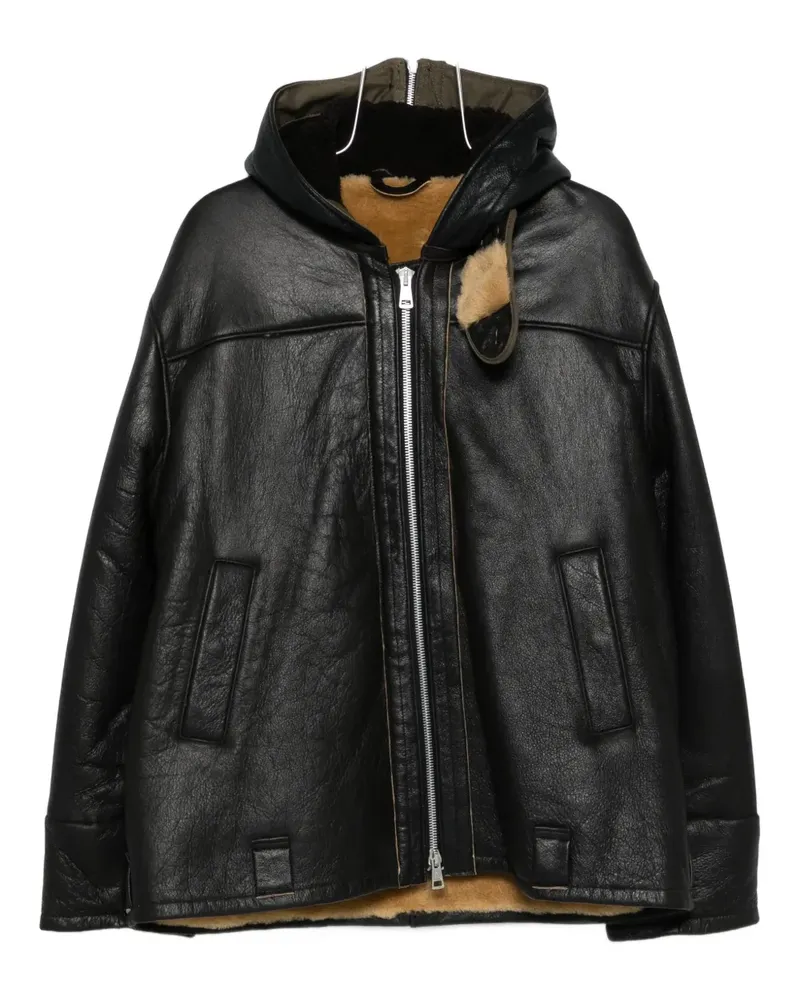 Our Legacy Blizzard Lederjacke mit Kapuze - Schwarz Schwarz