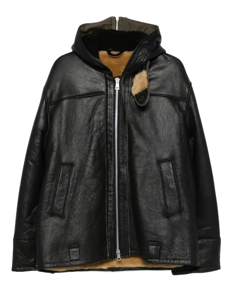 Our Legacy Blizzard Lederjacke mit Kapuze - Schwarz Schwarz