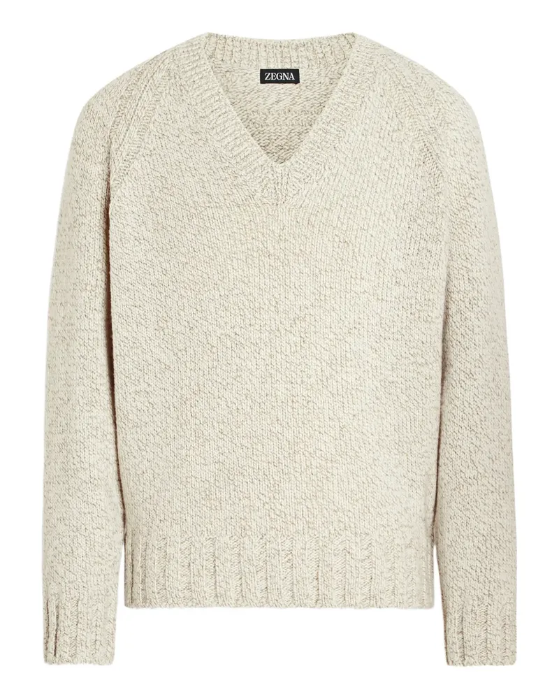 Ermenegildo Zegna V-Ausschnitt-Pullover mit Raglanärmeln - Nude Nude