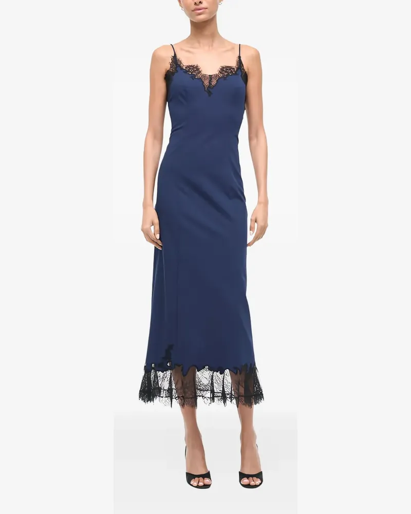 STAUD Nadia Midikleid mit Spitzenbesatz - Blau Blau