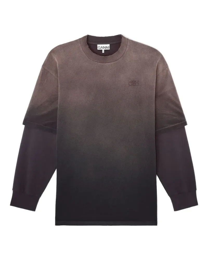 Ganni Sweatshirt im Layering-Look mit Logo - Braun Braun